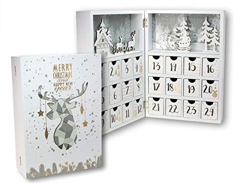 Spetebo Holz Adventskalender Buch mit 24 Boxen - 30 cm - Weihnachtskalender zum Befüllen