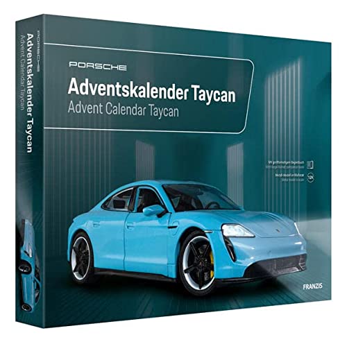Porsche Taycan Adventskalender: Mehrteiliges Metallmodell im Maßstab 1:24, mit Begleitbuch, Aufbauanleitung und Hintergrundwissen