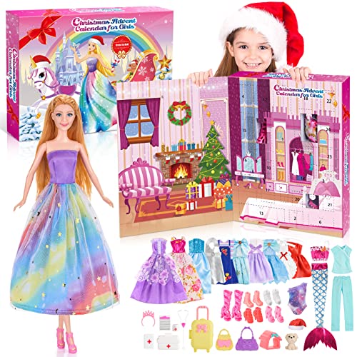Adventskalender 2022 Kinder Mädchen, Corrit Geschenk Mädchen 3 4 5 6 7 8 Jahre Spielzeug ab 3-10 Jahre Mädchen Weihnachtskalender Kleidung für Puppe ab 3 Jahre Weihnachts Geschenke für Kinder Mädchen