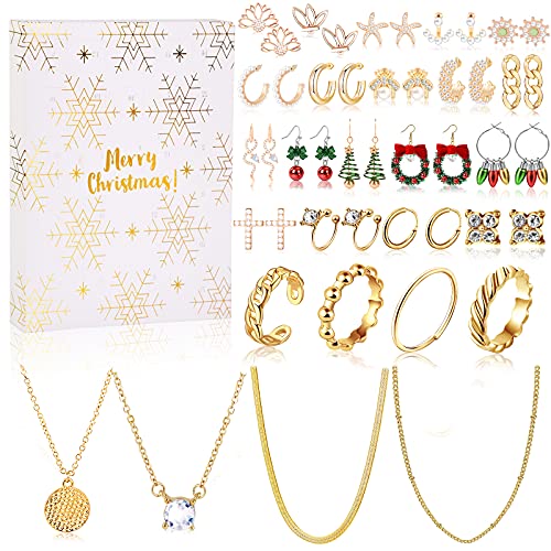 MJARTORIA Schneeflocke Schmuck Adventskalender 2021 Weihnachtskalender für Damen Frauen Mädchen Weihnachten Countdown Adventskalender, mit 24 Überraschungen Weihnachten Geschenk