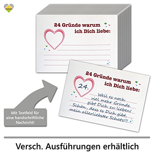 cute-head DIY Adventskalender Set zum Basteln | 24 Gründe Warum ich Dich Liebe | Herz | 24 Karten zum Beschriften | 74 x 105 mm | Rot | AKset-24G-nK-01-R