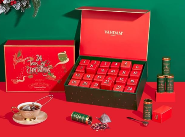 Vahdam 24 Teas of Christmas Gift Set Advent Calendar - Inhalt Content (EN)