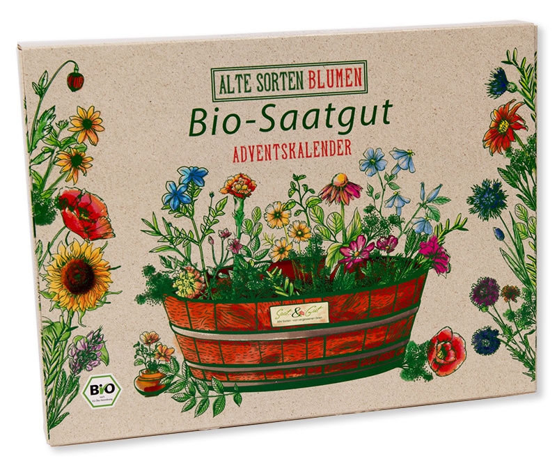 Alte Blumensorten - Adventskalender mit Saatgut-Würfeln