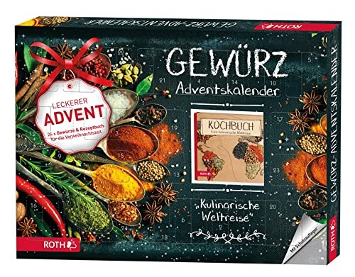 ROTH Gewürz-Adventskalender 2022 gefüllt mit 24 hochwertigen Kräutern und Kochbuch zum Kochen im Advent, Gewürzmischung-Kalender für die Adventszeit