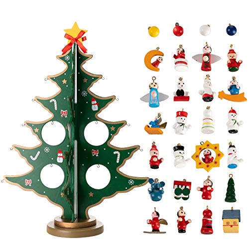 JOYIN Christmas 24 Tage Countdown Adventskalender mit einem hölzernen Weihnachtsbaum und 28 Ornamenten für Erwachsene, Jungen, Mädchen, Kinder und Kleinkinder variant