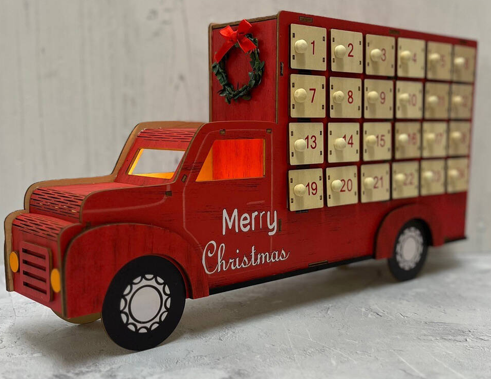 Wooden Truck Advent Calendar With LED Lights