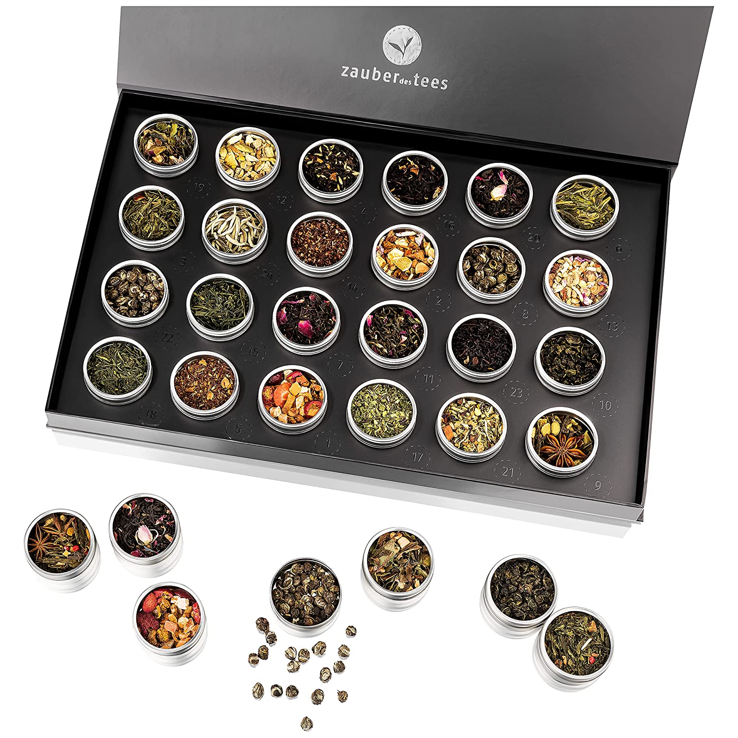 Zauber des Tees | Tee-Adventskalender 2022 | mit 24 besonderen Tees, handgefertigt, in edler Magnet-Geschenkbox