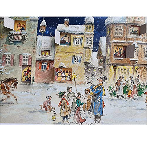 Richard Sellmer Verlag Nostalgischer Adventskalender aus Papier mit Bildern und Glitzer für Kinder und Erwachsene Winterliches Treiben auf dem Marktplatz variant