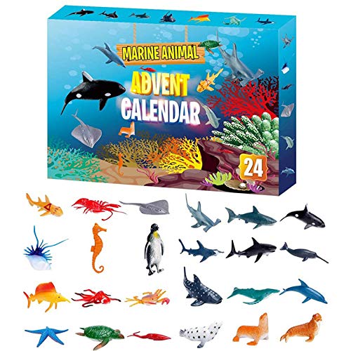 Adventskalender, 2020 Weihnachts-Countdown-Kalender, 24PCS Marine Animal Toy Weihnachts-Countdown-Überraschungsgeschenk für Kinder, Jungen und Mädchen