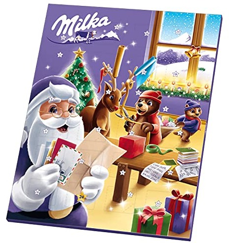 Milka Adventskalender 1 x 90g, Mit Schokoladenfiguren aus Alpenmilch Schokolade