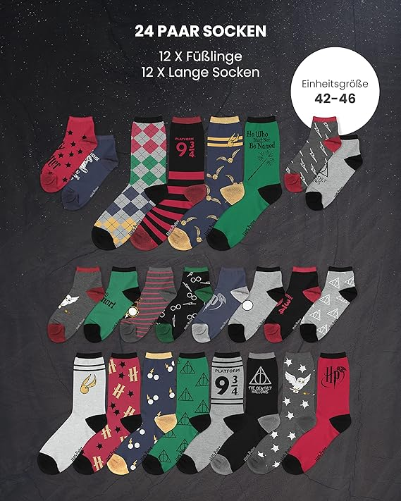 HARRY POTTER Original Adventskalender | 24 Paar Socken Für Herren - Inhalt