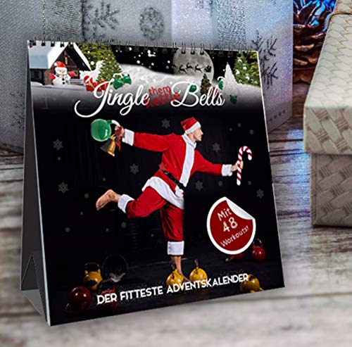 Jingle (them Kettle) Bells! Der fitteste Adventskalender by Johannes Kwella, 48 Workouts (je 1 Kettlebell- & 1 Bodyweight-Workout pro Tag), Tischkalender, 20x20cm