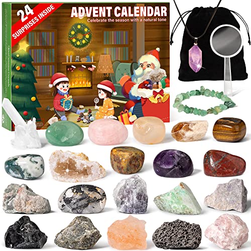 QianCannaor Adventskalender 2022 für Kinder Kristalle mit 24 Tage Weihnachtskalender Countdown Überraschungen, Natürlichen Mineralien und Edelsteine, Wissenschaftlichen Geschenk für Mädchen, Jungen