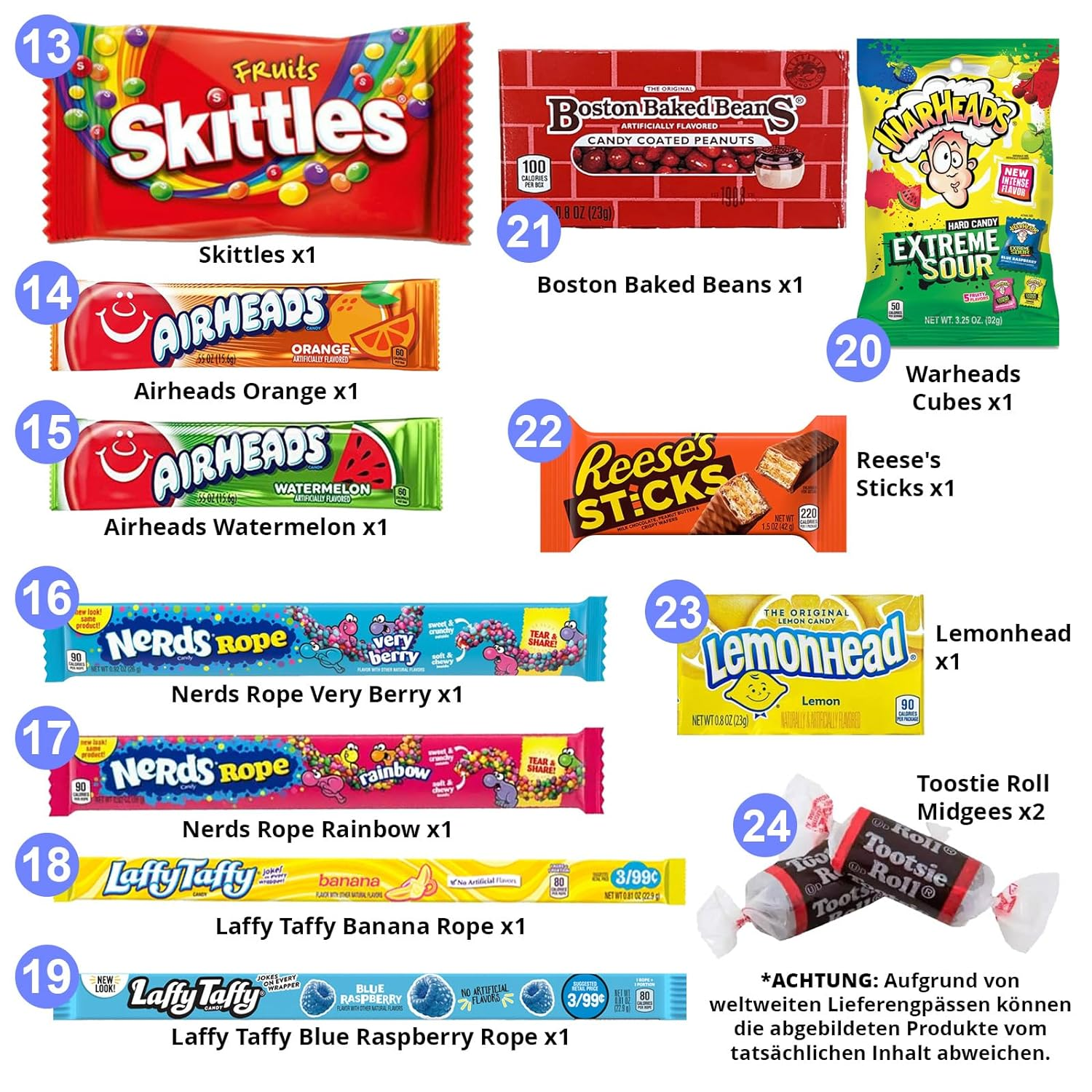 Amerikanische Süßigkeiten Adventskalender 2023  - Inhalt