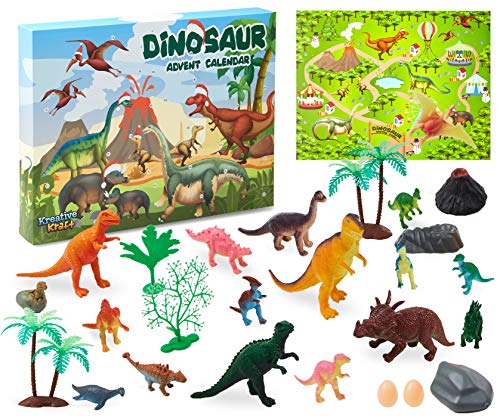 KreativeKraft Adventskalender 2021, Dinosaurier Adventskalender Kinder 24er Stück, Dino Spielzeuge Zubehöre Weihnachtskalender Mädchen und Jungen