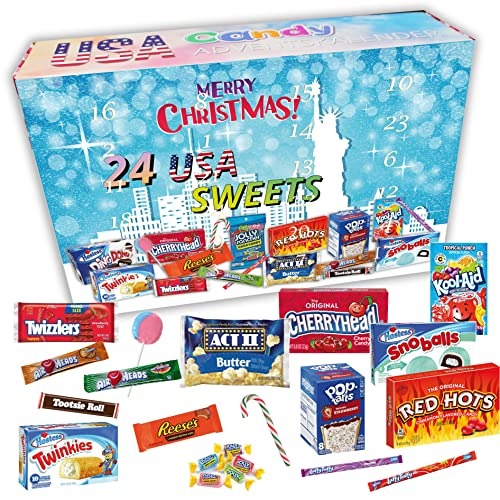 C&T Süßigkeiten USA Adventskalender 2022 | 24x amerikanische Candy & Sweets | Verbesserte Auswahl | Amerika Weihnachts-Kalender mit Süßigkeiten aus den Staaten