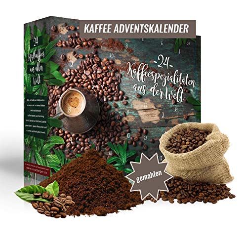 Adventskalender 2020 Kaffee gemahlene Bohnen I Kaffee Adventskalender mit 24 erlesenen Kaffee Sorten aus aller Welt als Probierset 480g feinster Kaffee
