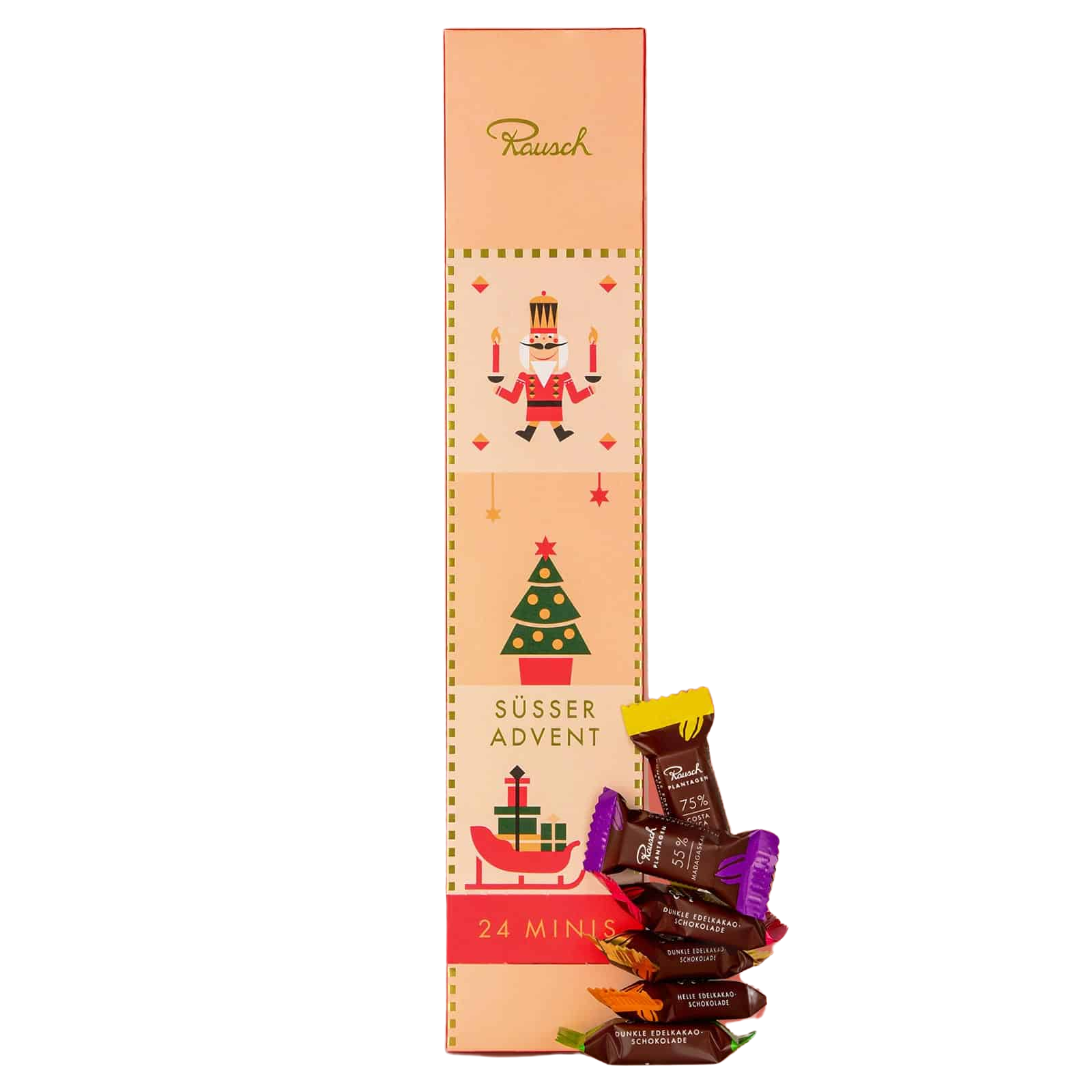 Adventskalender mit 24 Minis aus heller und dunkler Edelkakao-Schokolade | Rausch Schokoladenhaus
