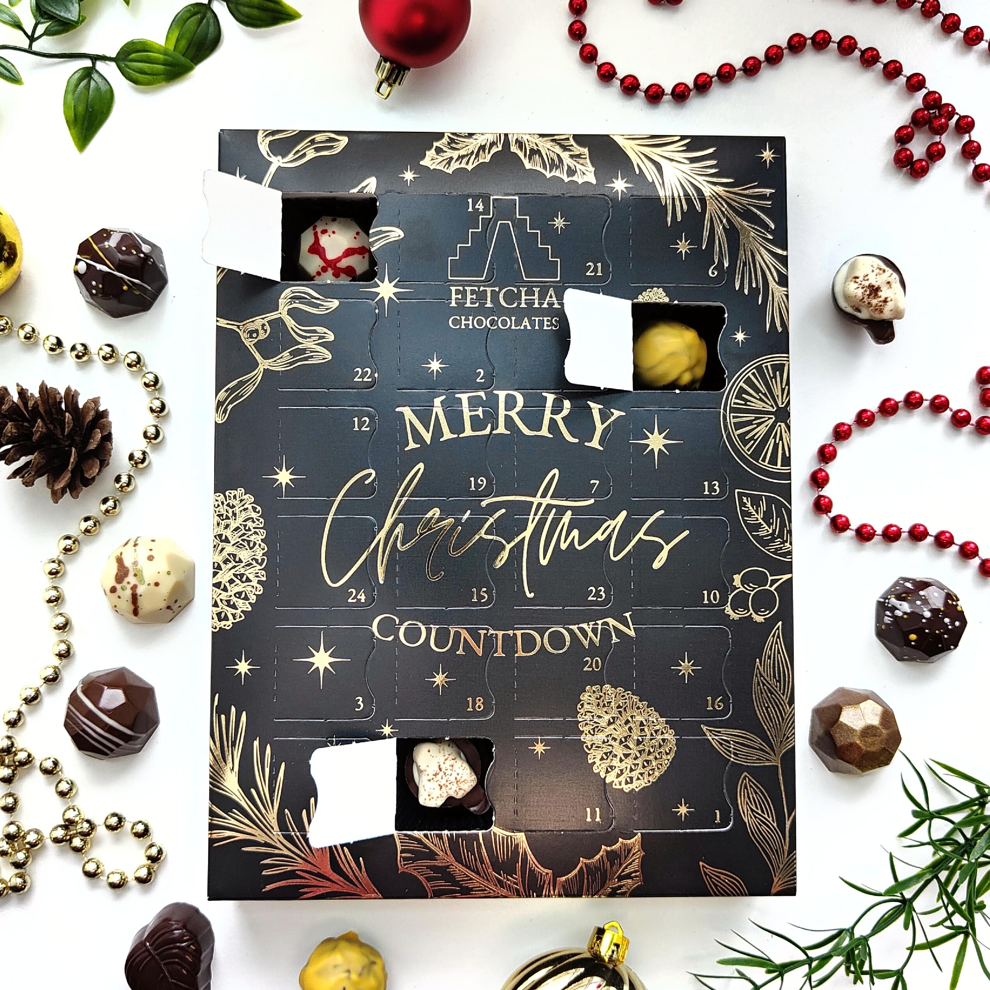 Fetcha Chocolates Luxury Vegan Advent Calendar - Inhalt Content (EN)