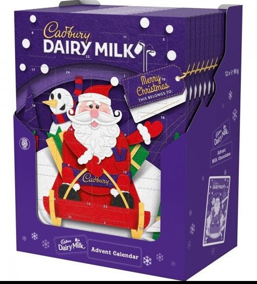 Cadbury Dairy Milk Chocolate Advent Calendar Box of 12 (90g)