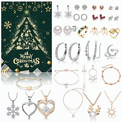 Schmuck Adventskalender 2022 Frauen Mädchen Schmuckkalender Weihnachten Kalender 24 Mode Schmucke wie Halskette Ringe Ohrringe Armband variant