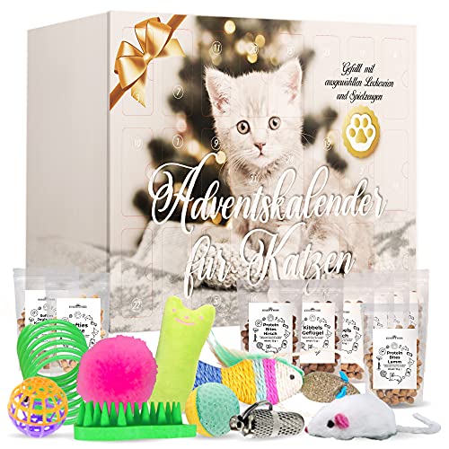 Adventskalender für Katzen 2021 | 24 Türchen gefüllt mit köstlichen Leckereien & nützlichen Geschenken für Ihre liebsten Vierbeiner | Weihnachtskalender Geschenkset zur (Vor-)Weihnachts-& Adventszeit