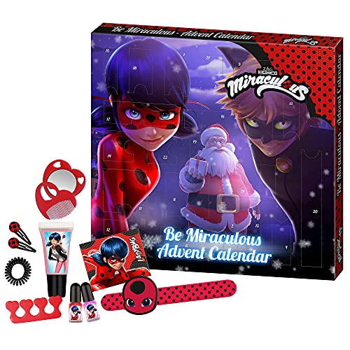 Miraculous - Adventskalender für Kinder, mit Beauty-überraschungen und Haar-Accessoires, Deko-Box zum Aufstellen, besondere Geschenk-Idee für Mädchen und kleine Superhelden-Fans