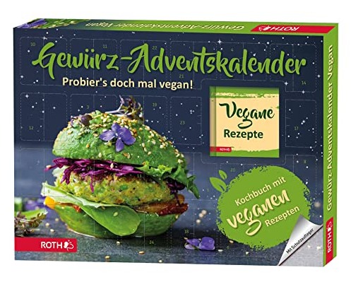 ROTH Gewürz-Adventskalender "Vegane Rezepte" 2022 gefüllt mit 24 hochwertigen Kräutern und Kochbuch mit veganen Kochideen für den Advent