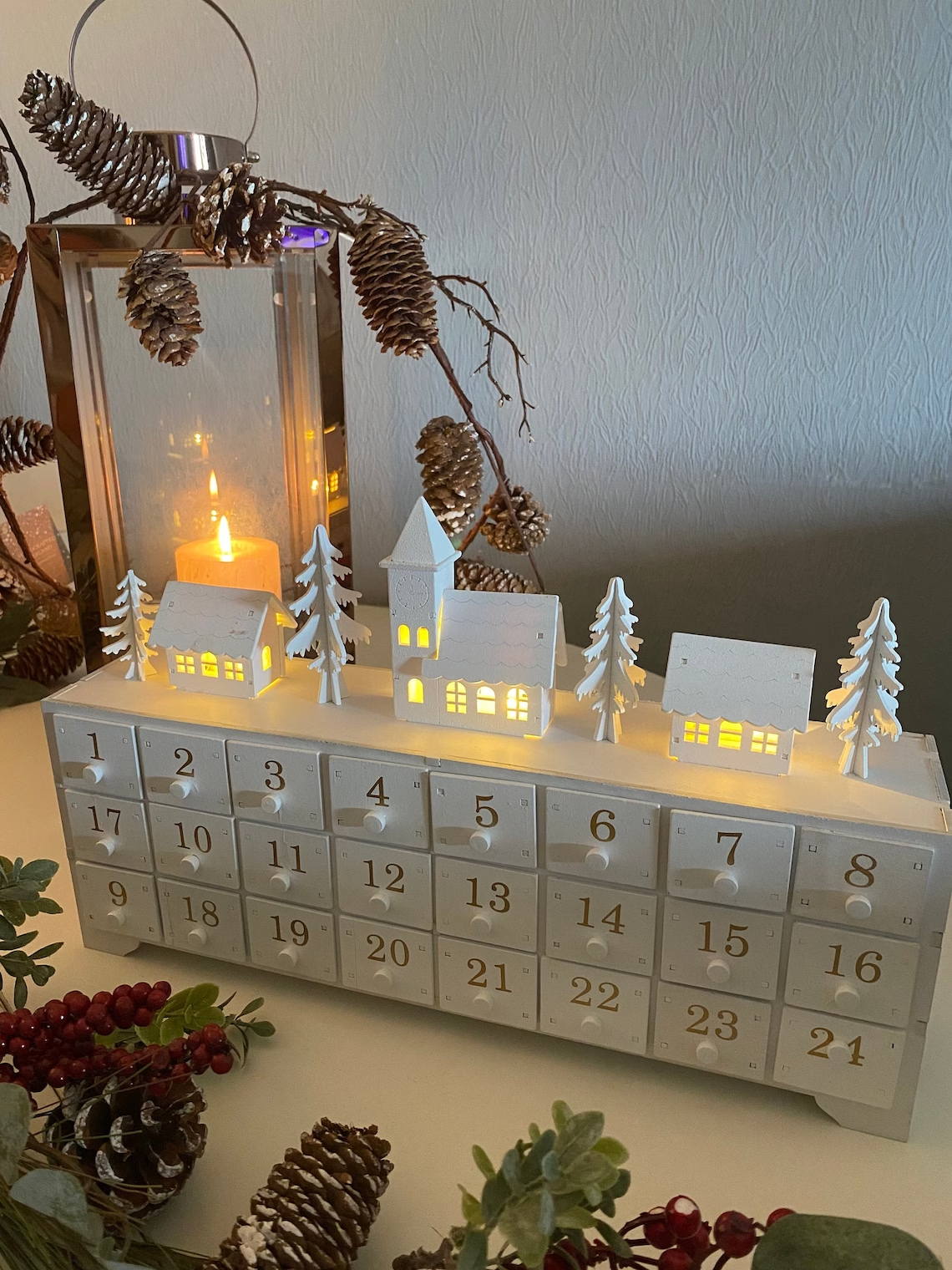 Christmas Advent Calendar Decoration Wooden Village Scene LED - Etsy UK