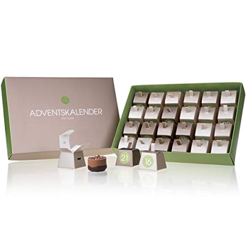 Adventskalender De Luxe Green - ohne Alkohol - 24 Edle Pralinen | für Groß und Klein | Weihnachtskalender für Familie | alkoholfrei | Schokolade | Erwachsene | Kinder | Männer | Frauen | Kunden