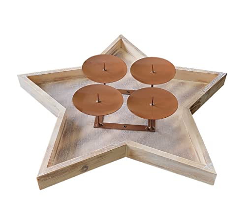 Vintage Adventskranz/Dekokranz Sternteller Holz/Metall 38cm