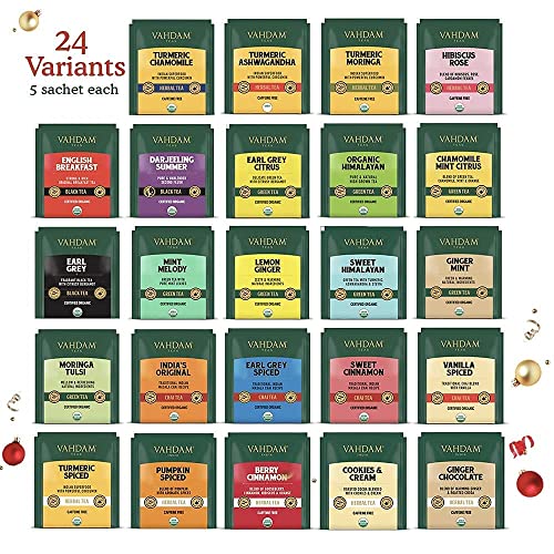 VAHDAM, Tea Advent Calendar 2022 - 24 Varieties of Teas in Gift Box | 100% Natural Ingredients - 120 Tea Bags, Advent Calendar Tea variant
