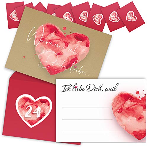 beriluDesign® Adventskalender mit 24 Karten - Ich Liebe Dich, Weil für Paare, Verliebte, Liebespaar