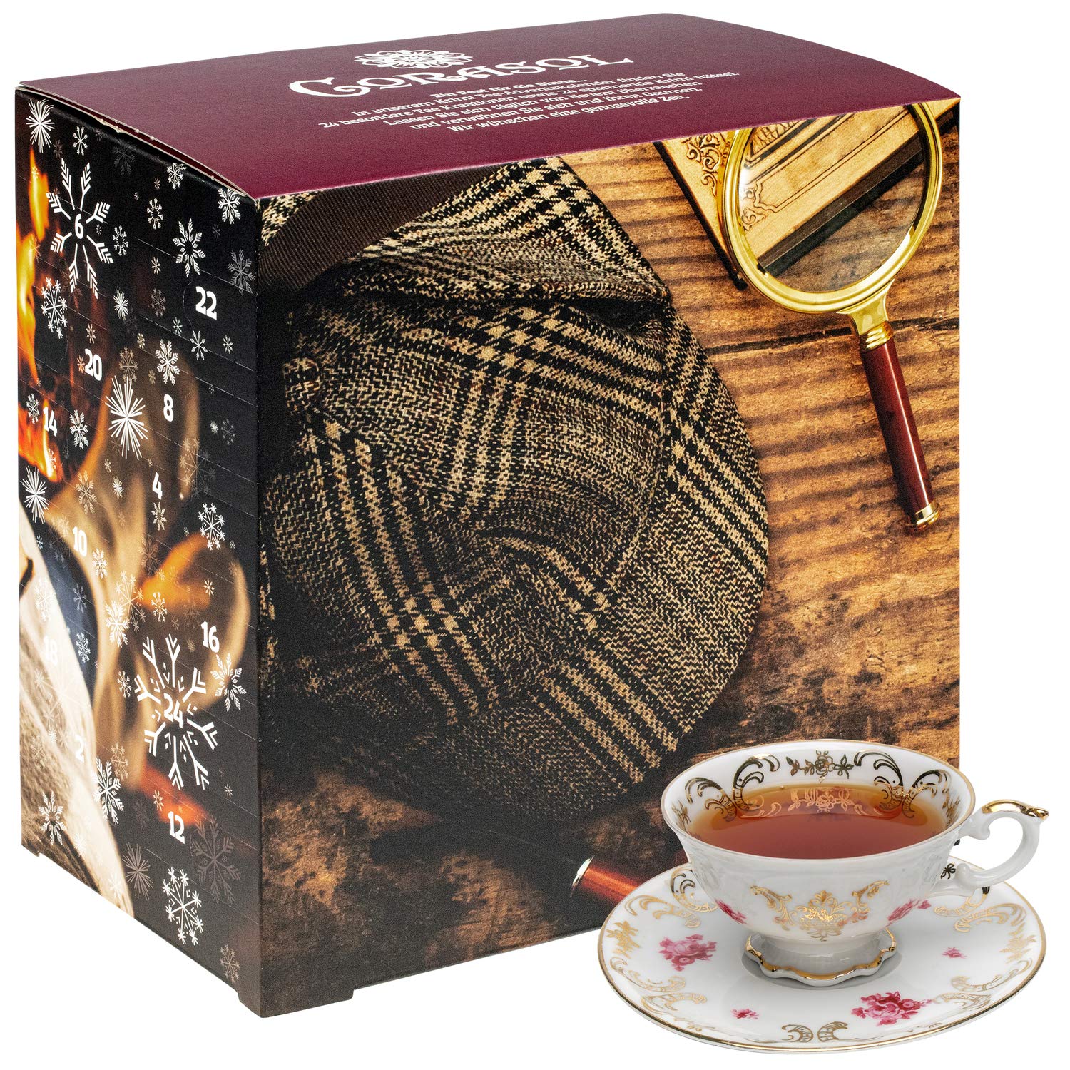 Corasol Premium Rätsel-Krimi & Tee Adventskalender 2020 mit 24 losen Teesorten & spannendem Krimi-Booklet mit 24 kniffligen Rätseln