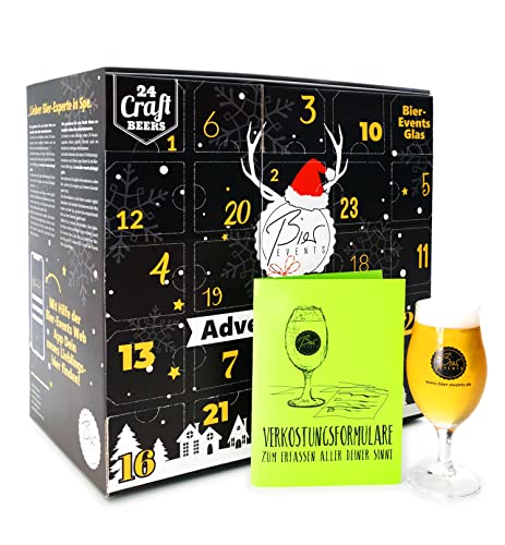 Craft Bier Adventskalender 2021 | 24 x Craft Beer Erlebnis mit Verkostungs-Glas + Web-App & Verkostungsunterlagen - IPA, Eis-Weißbier und mehr