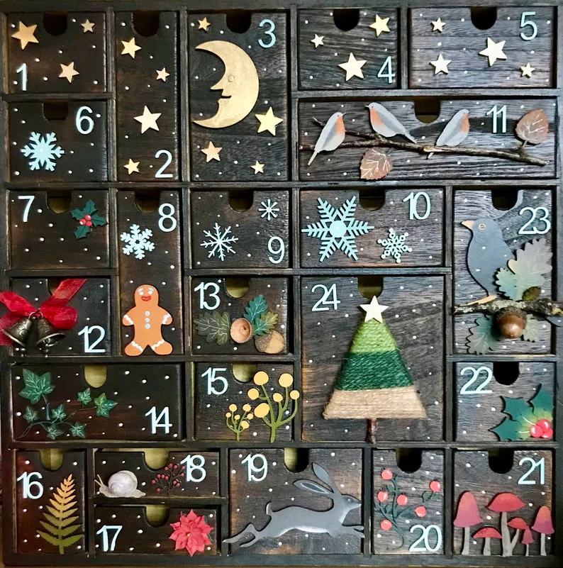 Hand-painted and Handcrafted 24 Doors Wooden Advent Calendar