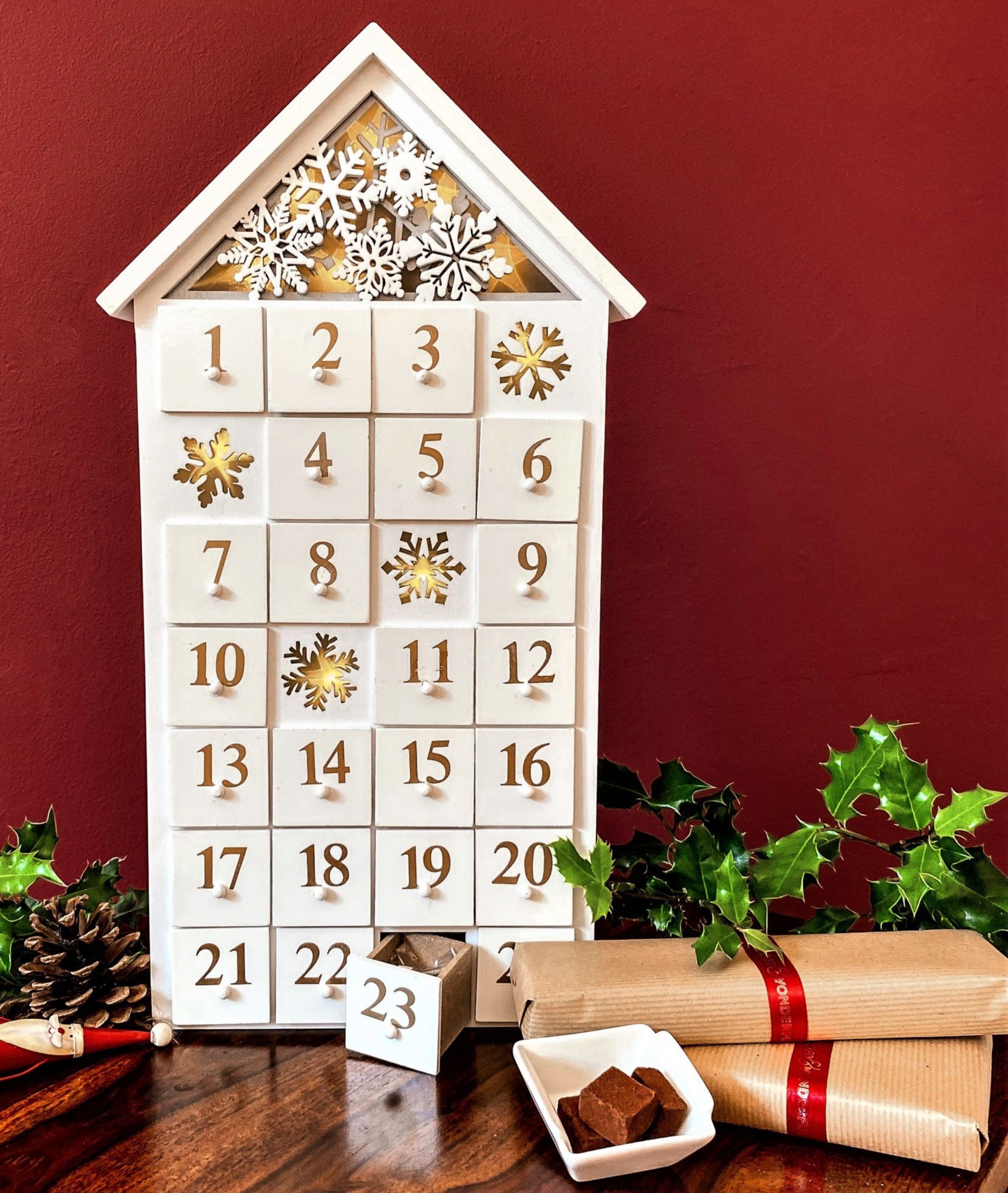 Wicked & Wonderful Personalised White Luxury Chocolate Wooden Advent Calendar