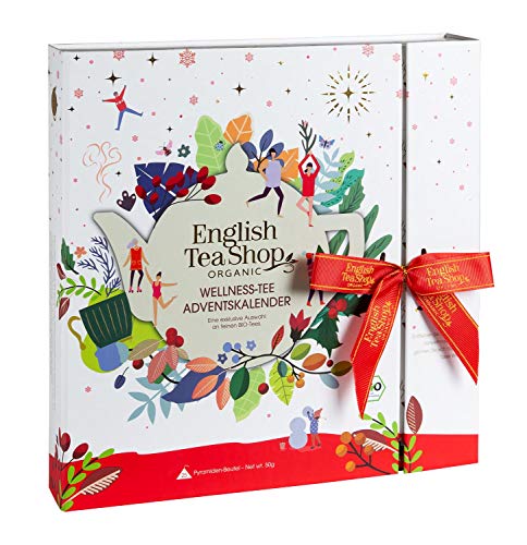 English Tea Shop Organic Book Style White Advent Calendar - 25 Loose Leaf Tea Pyramid Bags - 13 Different Flavours., 50 g, U058977