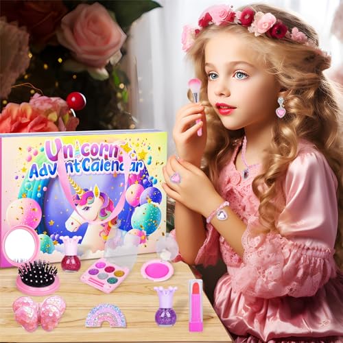 iZoeL Adventskalender kosmetik Kinder Mädchen 2023 Weihnachtskalender 24 Mode Schmuck schminke Beautykalender wie Einhornschmuck ohrringe haarschmuck ab 3-12 Jahre Mädchen variant