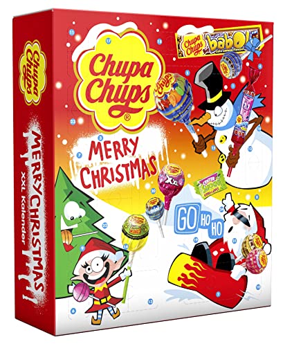 Chupa Chups XXL Adventskalender 2022, 24 Lutscher und Kaugummi-Überraschungen zu Weihnachten, Weihnachtskalender mit Süßigkeiten (722g)