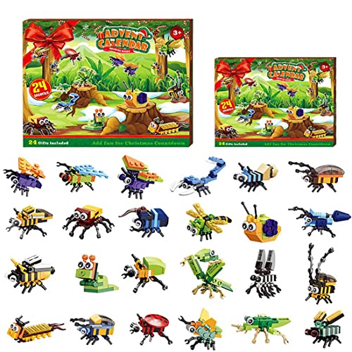 TopBrixx Adventskalender 2022, 24 Insekt Klemmbausteine Set, 24 Kleines Insekt + 2 Groß Lord Insekt Bausatz, Insekt Modellbausatz Kompatibel mit Lego