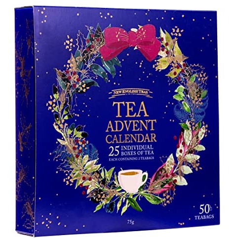 New English Teas Christmas Tea Advent Calendar, 50 Pyramid Teabags, 5 Festive Black Tea, Fruit & Herbal Blends