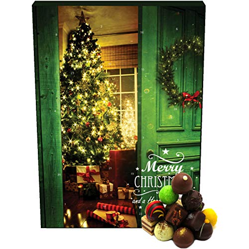 Hallingers 24 Pralinen-Adventskalender, mit/ohne Alkohol (300g) - Vorfreude (Advents-Karton) - zu Weihnachten Adventskalender