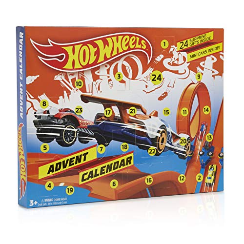 Hot Wheels Adventskalender mit Spielzeug Auto und Zubehör Weihnachtskalender Für Kinder Mädchen Jungen Mit Spielzeug Überraschung, Enthält 24 Überraschungen