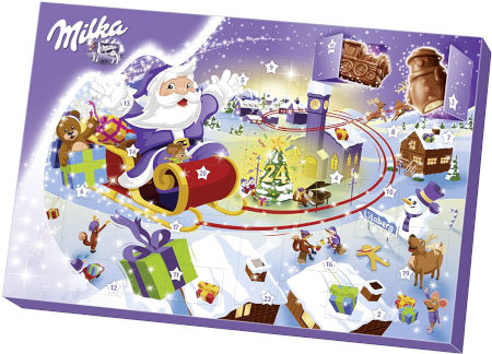 Milka Adventskalender Schokoladenfiguren mit Milchcrèmefüllung zufällige Designs 