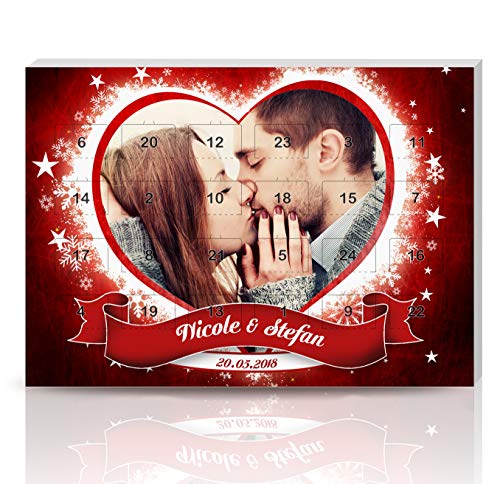 Personello® Foto Adventskalender für Zwei mit Schokolade befüllt, personalisierter Weihnachtskalender mit Namen & Datum (Größe: ca. DIN A4)