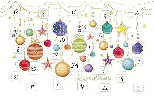 PremiumLine Weihnachtskarten Adventskalender 5 Stück inkl. Briefumschlag Weihnachtskugeln Grußkarte Klappkarte 11,5 x 17,5 cm gedruckt auf umweltfreundlichem Naturkarton variant