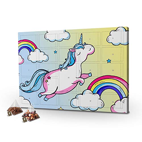 printplanet - Tee-Adventskalender XL Dickes fliegendes Einhorn/Unicorn mit 24 hochwertigen Teefüllungen von Floragold® - 2020