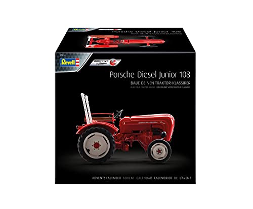 Revell 1036 Adventskalender Porsche Junior 108 Oldtimer Traktor mit dem Easy-Click-System Zubehör, Rot variant