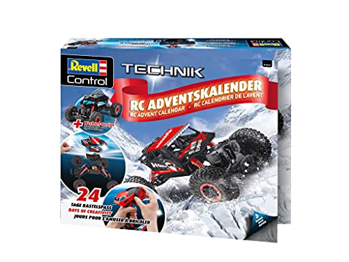 Revell Control 010329091 RC Adventskalender Fernbedienung, 4WD Offroad-Crawler, GHz-Fernsteuerung und Batterien, 27,5 cm in 24 Tagen zum selbstgebauten, ferngesteuerten Auto, ab 8 Jahre, Rot/Blau variant